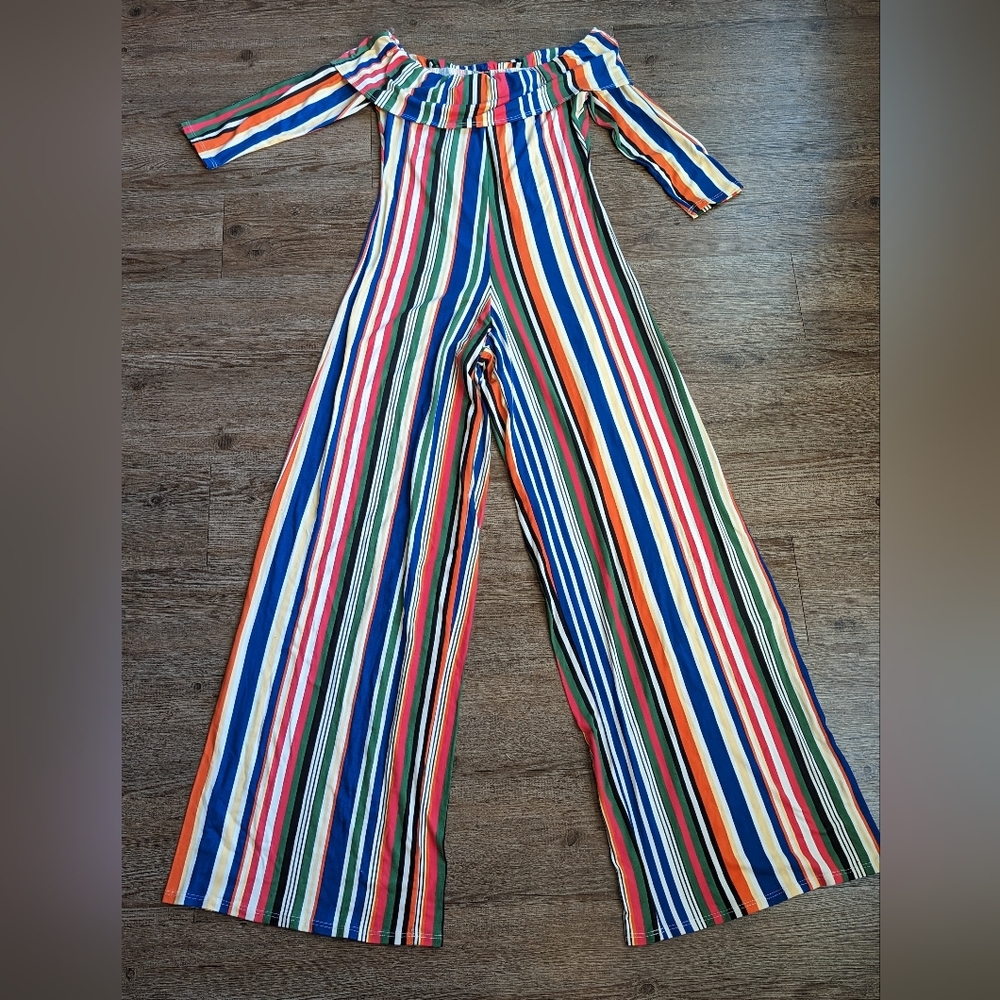 Multicolor stripe fitted jumpsuit casual
